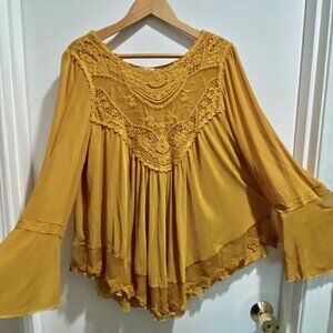 Ruffles Mesh Victorian Y2K Fairy Coquette Boho Accent Bell Lace Top Blouse XL